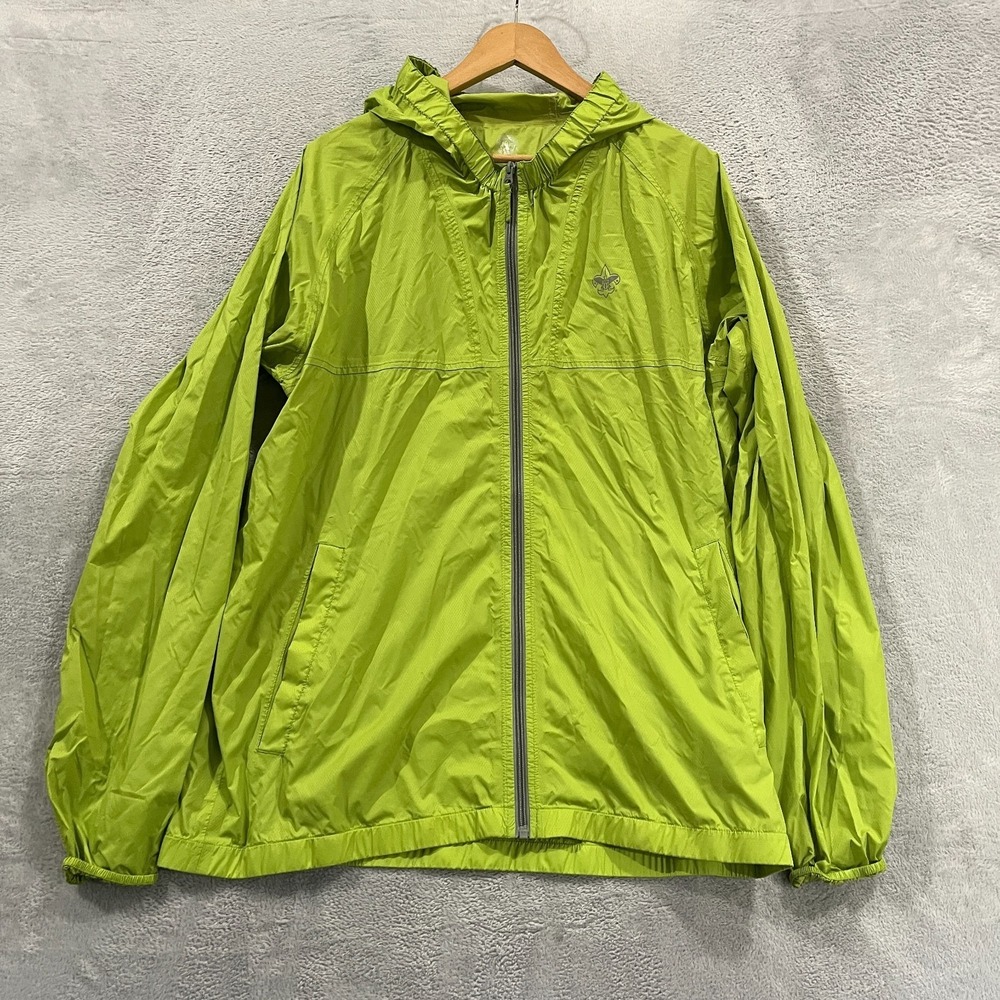 Boy Scouts Of America BSA Wind Tech Jacket Adult Large Green Rip Stop Hooded Zip